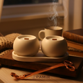Dekoratif 2'li Vanilya Kokulu Mum Ve Oval Tabak Set