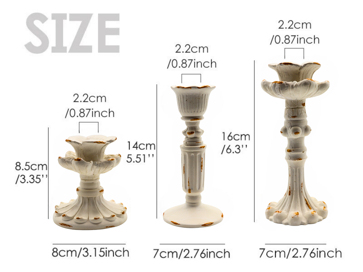 3’lü Gold Beyaz Şamdanlık Mumluk Fransız Romantik Antik El Sanatı Eskitme Dekorasyon Retro