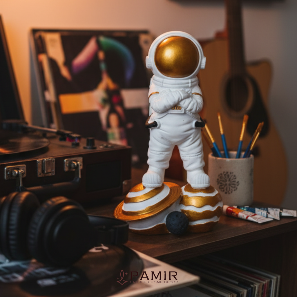 Galaksi Yolcusu: Altın Detaylı El Yapımı Astronot Biblo