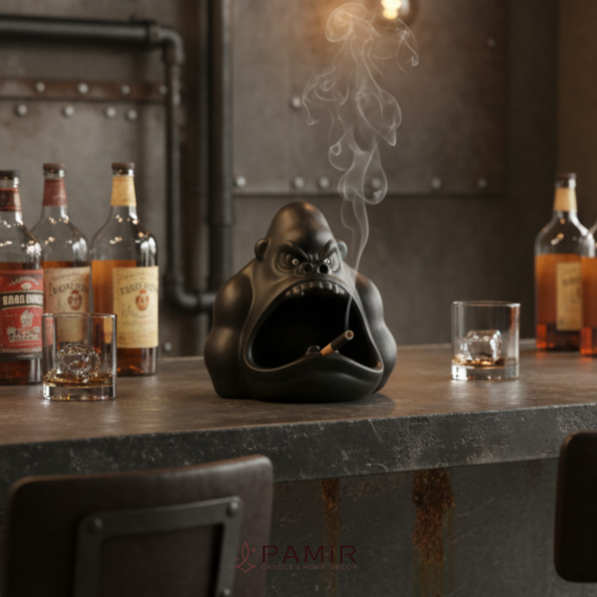 Pamir Mat Siyah Goril Figürlü Dekoratif Kül Tablası
