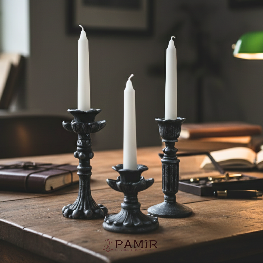 3’lü Gümüş Eskitme Şamdanlık Mumluk Fransız Romantik Antik El Sanatı Dekorasyon Retro
