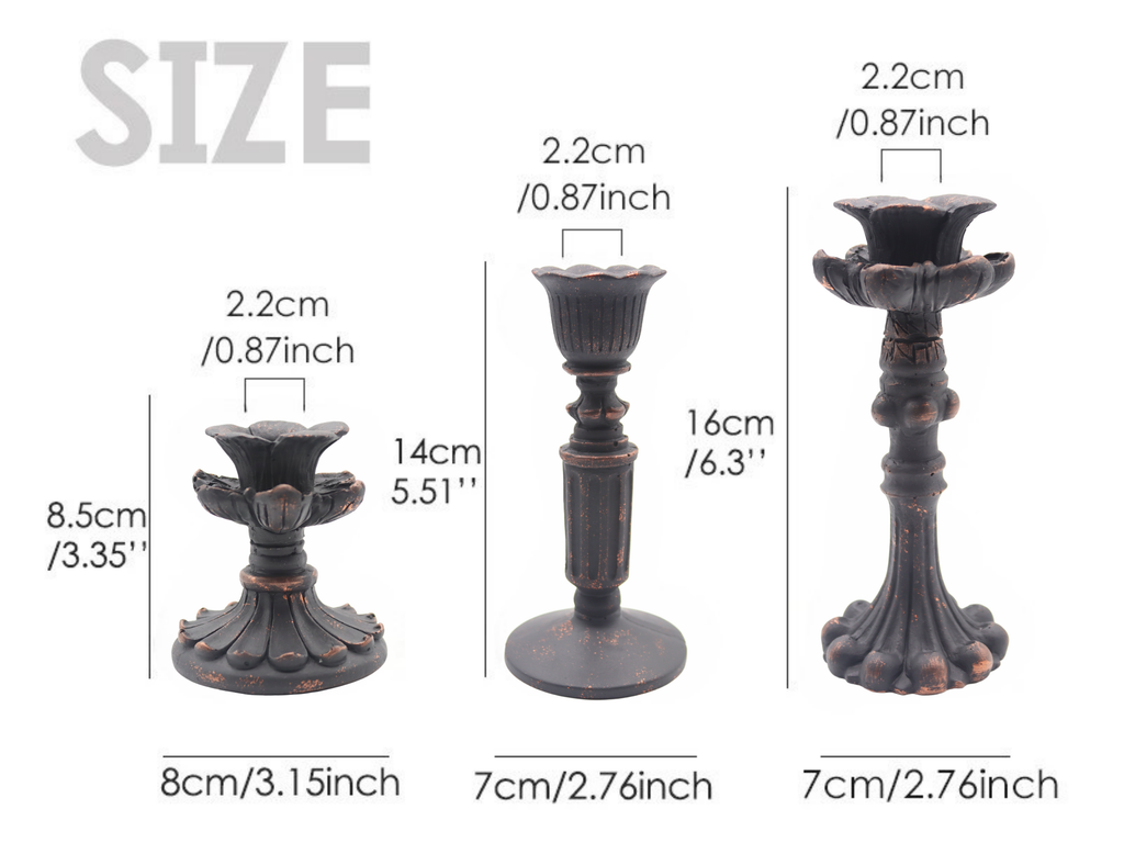 3’lü Bronz Eskitme Şamdanlık Mumluk Fransız Romantik Antik El Sanatı Dekorasyon Retro
