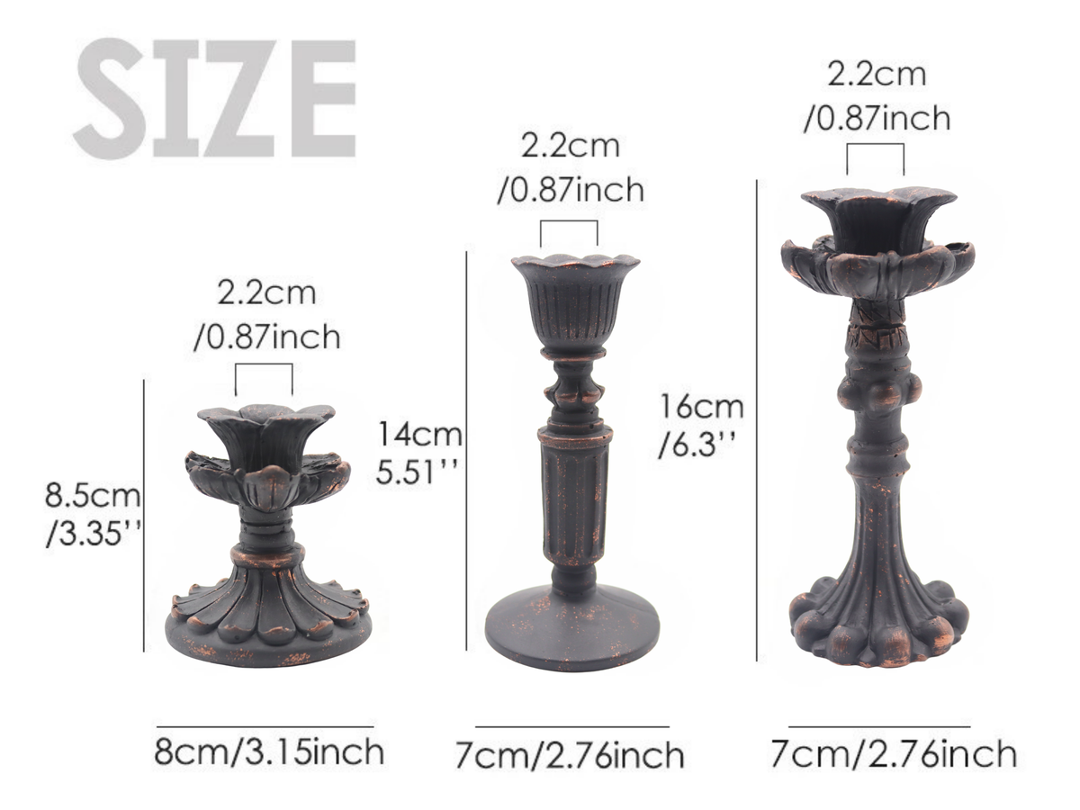 3’lü Bronz Eskitme Şamdanlık Mumluk Fransız Romantik Antik El Sanatı Dekorasyon Retro