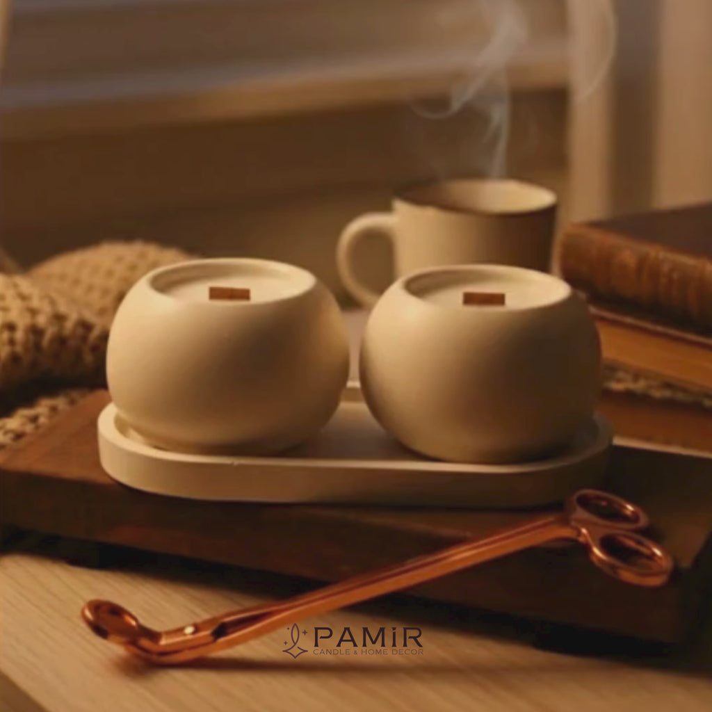 Dekoratif 2'li Vanilya Kokulu Mum Ve Oval Tabak Set