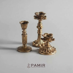 3’lü Gold Şamdanlık Mumluk Fransız Romantik Antik El Sanatı Eskitme Dekorasyon Retro
